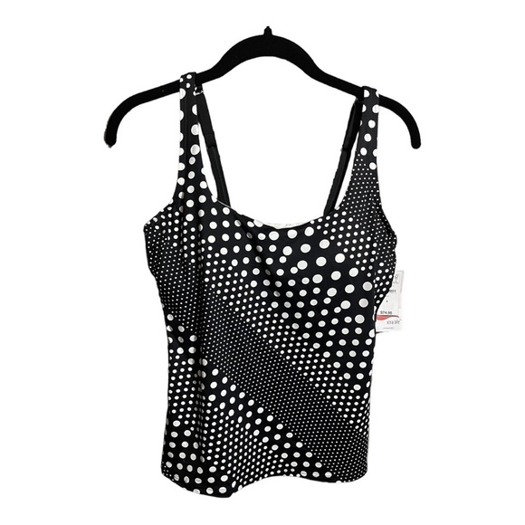 Lands’ End Black and White Polka Dot Square Neck Tankini‎ Top Size 2 NWT - Picture 1 of 7